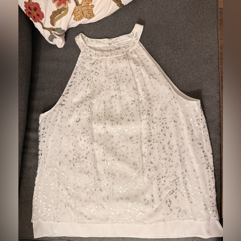 Diane von Furstenberg Dressy Halter Top White Silk with Silver Foil Flecks NWOT